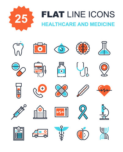 Abstract Vector Collection Of Flat Line Healthcare And Medicine Icons. Elements For Mobile And Web Applications.