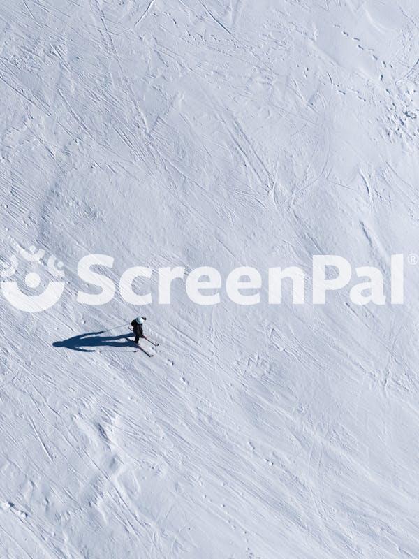 Aerial View Of Solo Skier On Snowy Slope