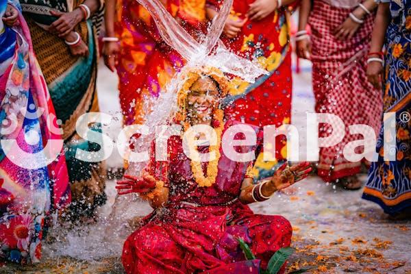 Colorful Indian Wedding Ritual With Water Splash