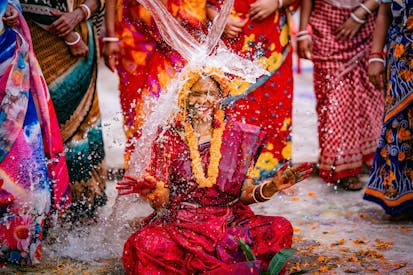 Colorful Indian Wedding Ritual With Water Splash