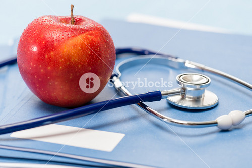 Healthcare Red Apple And Medical Stethoscope Healthy Lifestyle