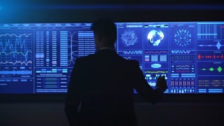 The Businessman Works On A Blue Screen