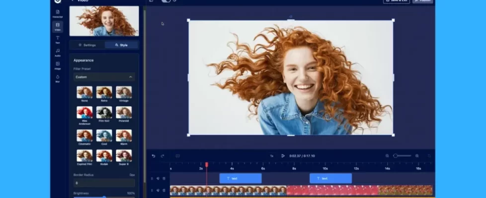 online video editor showing video effects menu